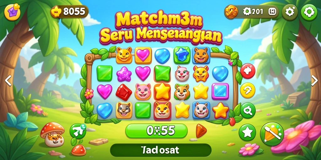 Tampilan menarik dari gameplay <strong>8055</strong> dengan objek yang berwarna-warni.