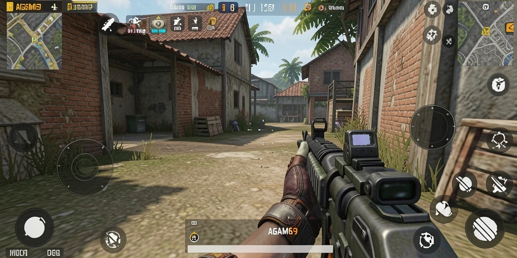 Screenshot gameplay AGAM69 menampilkan aksi seru dalam lingkungan tempur TPS.
