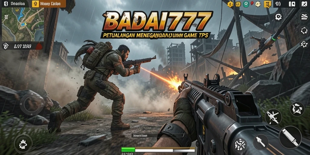 Tangkapan layar utama BADAI777 menampilkan aksi seru dalam gameplay TPS.
