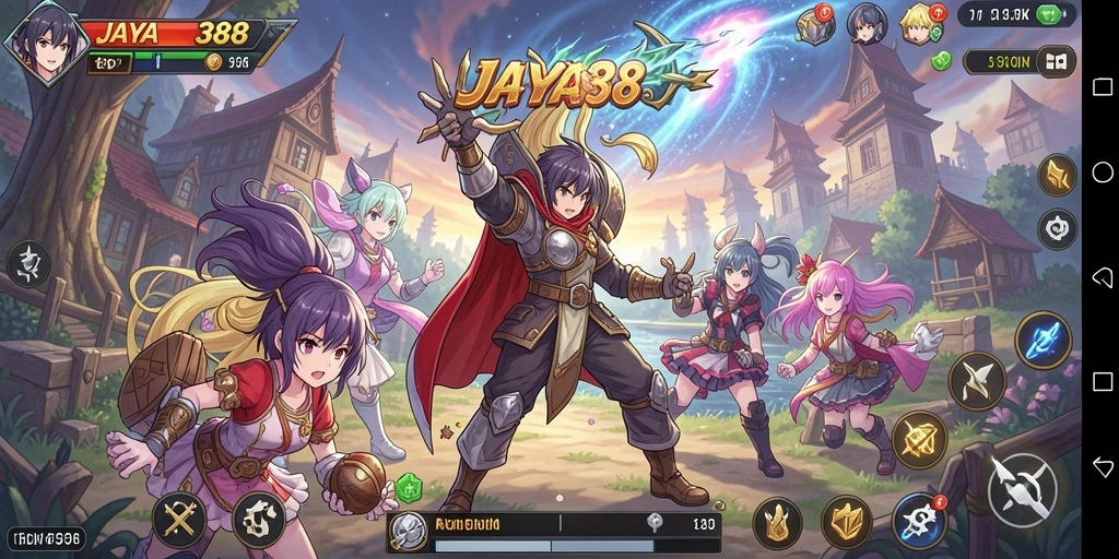 Tampilan gameplay seru JAYA388 dengan karakter anime menarik.