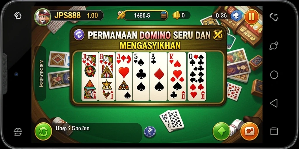 Screenshot permainan Domino JPS88 menampilkan gameplay yang seru dan kompetitif.