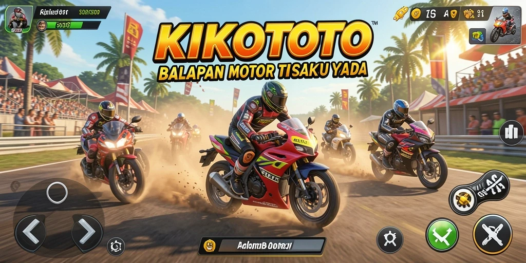 Tampilan gameplay KIKOTOTO yang penuh aksi dalam balapan motor.