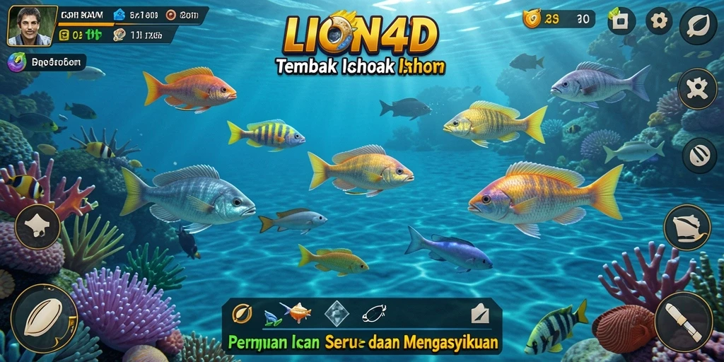 Screenshot LION4D menunjukkan keseruan menangkap ikan di bawah laut.