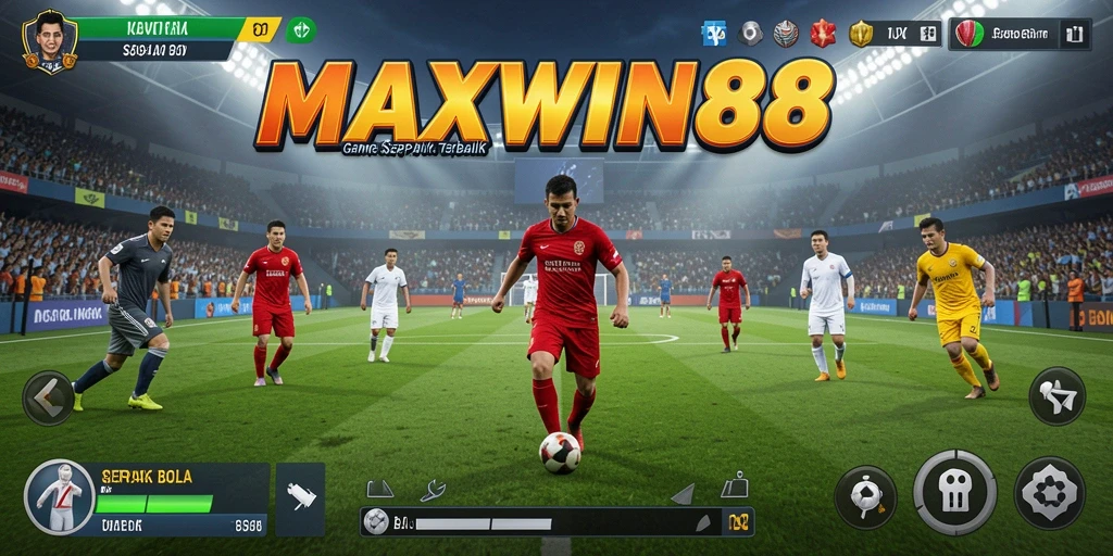 Screenshot gameplay dari MAXWIN88 yang menampilkan aksi seru sepak bola.