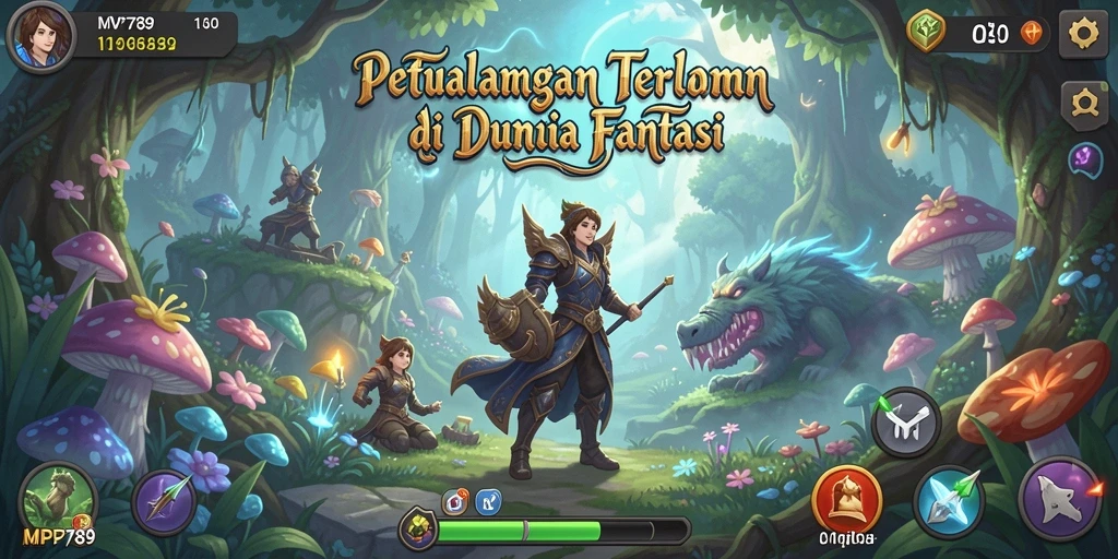 Screenshot menampilkan karakter utama dalam petualangan seru di dunia fantasi.