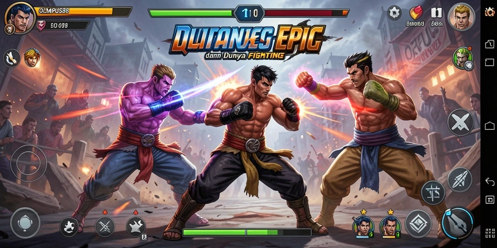 Gameplay seru OLYMPUS88 dengan pertarungan mendebarkan antara karakter.