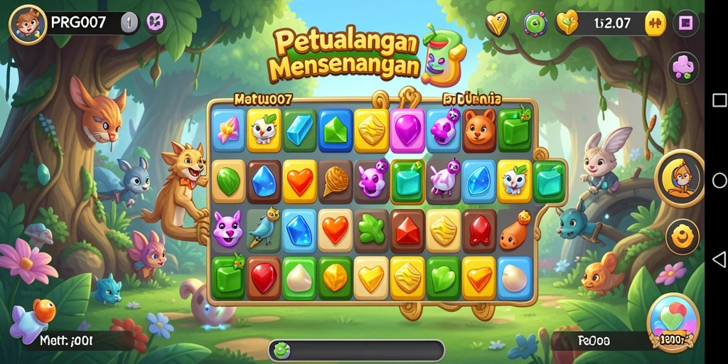 Tangkapan layar PRG007 menunjukkan gameplay seru dan dinamis di dunia Match-3.