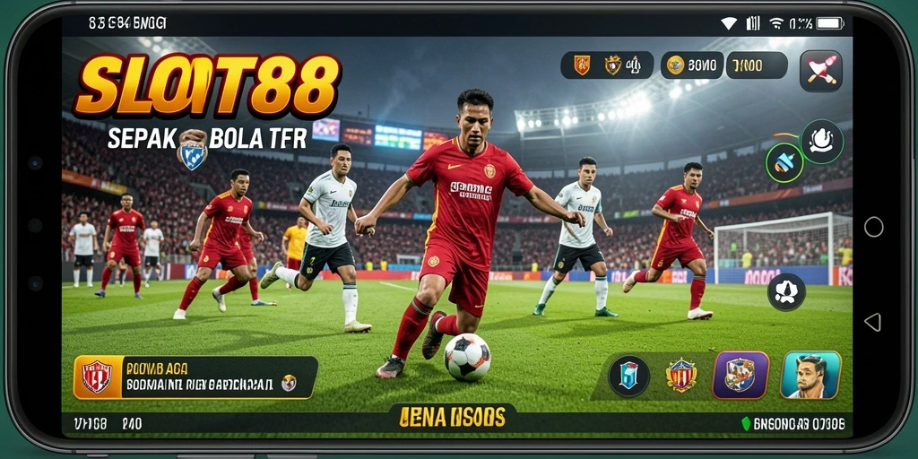 Screenshot utama SLOT88 menampilkan gameplay sepak bola yang seru dan dinamis.
