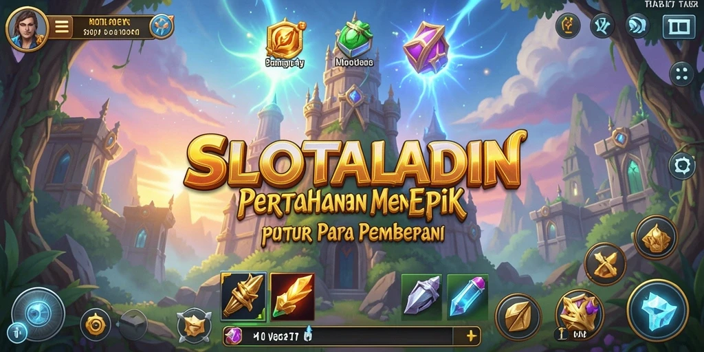 Tampilan gameplay menarik dari game Tower Defense SLOTALADIN.