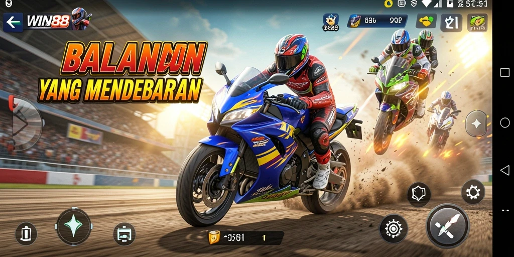 Gameplay mendebarkan di WIN88 dengan balapan motor yang seru.