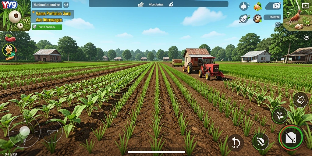 Tampilan gameplay menarik dari Y89 yang menampilkan lahan pertanian yang subur.